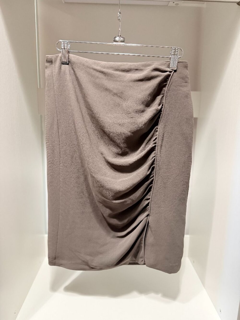 Zara Ruched Draped Midi Skirt Taupe Brown